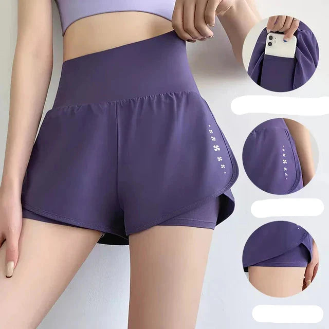 High Waisted Elastic Gym Shorts with Pockets