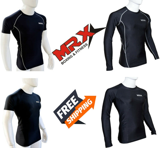 MRX Men's Compression Shirts Athletic Gym Workout Rash Guard Base Layer Short & Long Sleeve Top